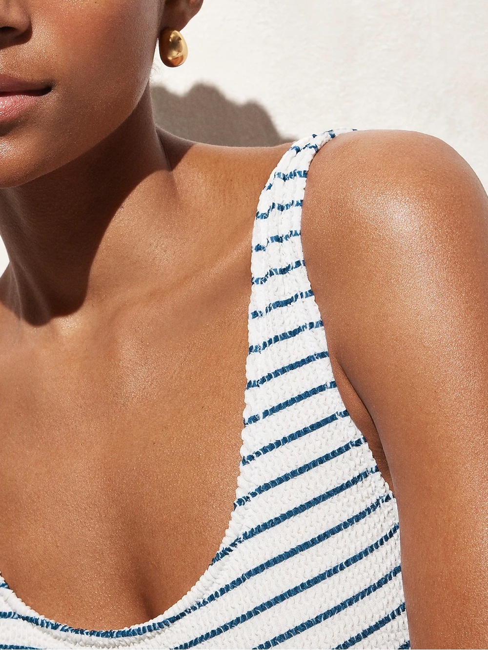 J. Crew Navy and White Striped Scoop One-Piece Swimsuit - Picture 3 of 4